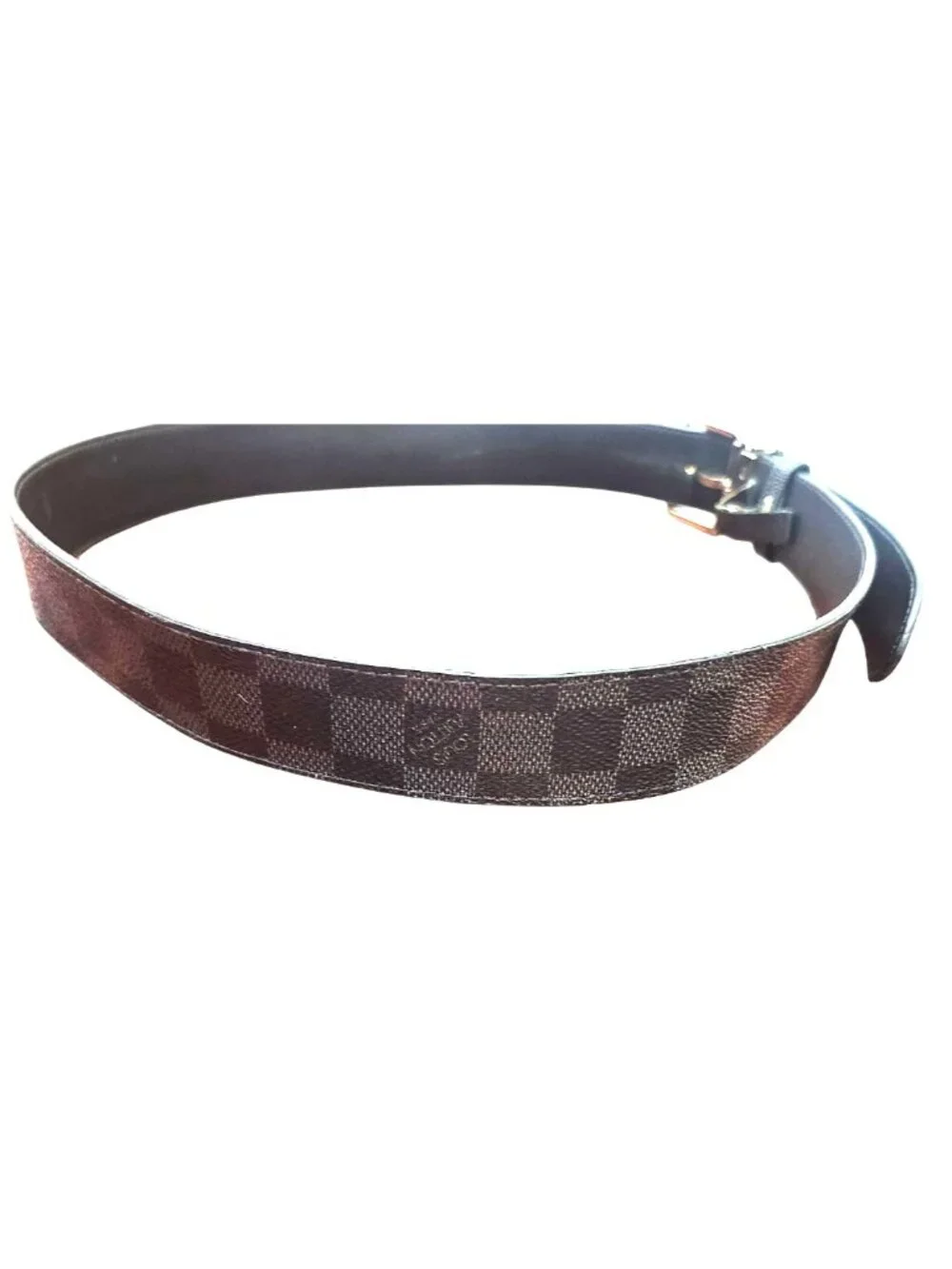 Louis Vuitton M9708 Damier Graphite Men’s Belt Black Silver Buckle Size 90/36